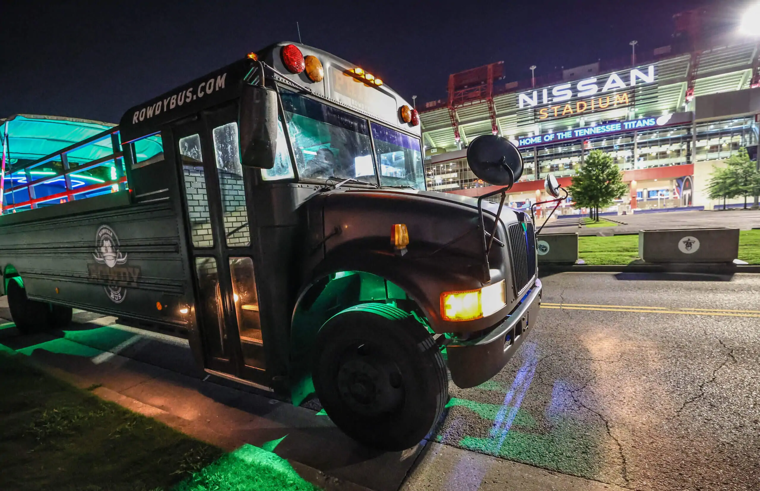 Group celebrating on private Nashville party bus